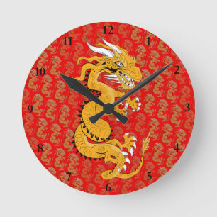 Golden Dragon på Red Rund Klocka