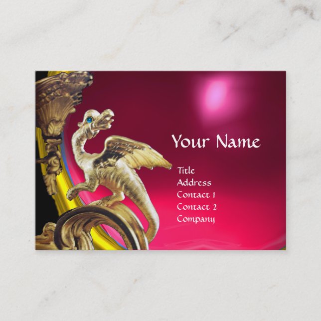GOLDEN DRAGON RED FUCHSIA RUBY Monogram Visitkort (Framsida)