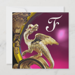 GOLDEN DRAGON ROSA FUCHSIA AMETHYST Monogram Guld Inbjudningar