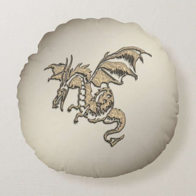 Golden Dragon Rund Kudde (Framsidan)