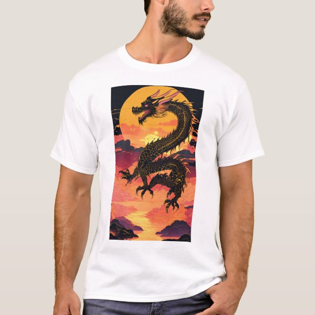 "Golden Dragon Stigning: A Fusion of Tradition and T Shirt (Framsida)