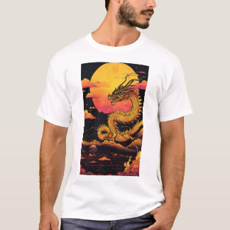 "Golden Dragon: Sunrise Symphony in Vaporwave" T Shirt