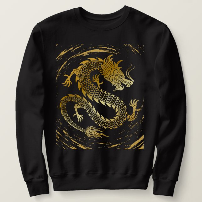 Golden Dragon Swirl of Guld Lång Ärmad Tröja (Design framsida)