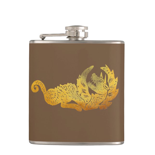 Golden Dragon Vinyl Wrapped Flask Fickplunta (Framsidan)