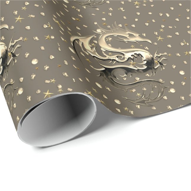 Golden Dragon Wrapping Papper Presentpapper (Rullad Hörn)
