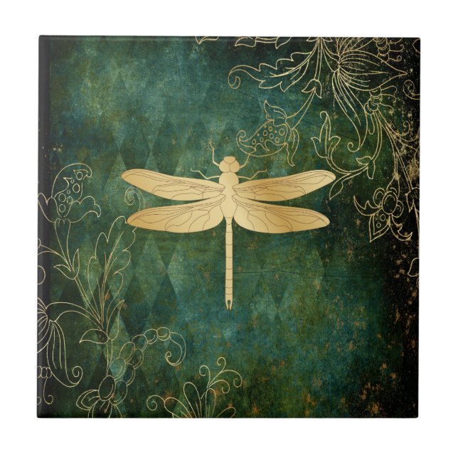 Golden Dragonfly Ceramic Tile Kakelplatta (Framsidan)