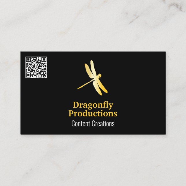 Golden Dragonfly Logotyp | QR-Affärskort Visitkort (Framsida)