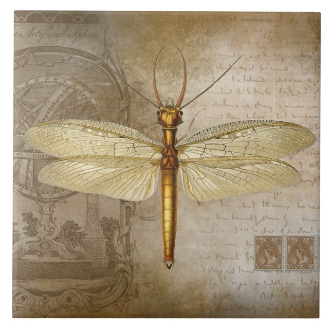 GOLDEN DRAGONFLY TILE KAKELPLATTA (Framsidan)