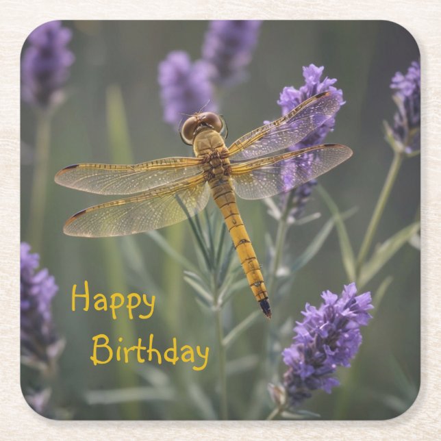 Golden Dragonfly Underlägg Papper Kvadrat (Framsidan)