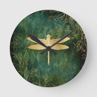Golden Dragonfly Wall Clock Rund Klocka