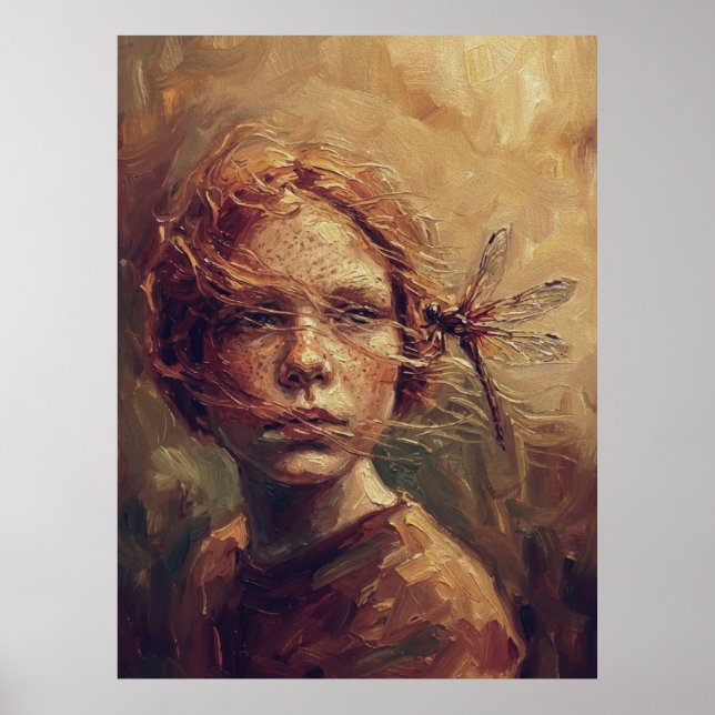 Golden Dragonfly Whisper – Warm Impressionist Oil  Poster (Framsidan)