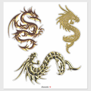 Golden Dragons Fantasy Art Klistermärken