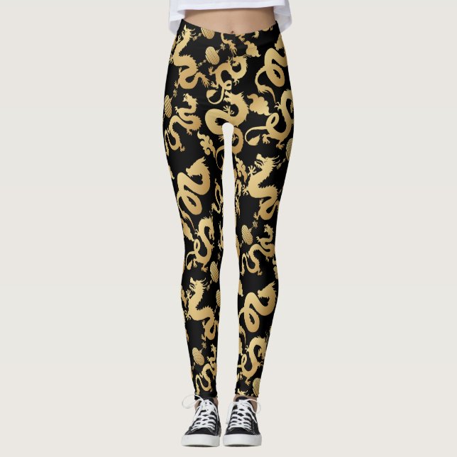 Golden Dragons Mönster Black BG Leggings (Framsida)