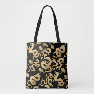 Golden Dragons Mönster Black BG Tygkasse