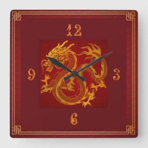 Golden drake fyrkantig klocka