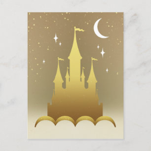 Golden Dreamy Castle in Clouds Starry Måne Himlar Vykort