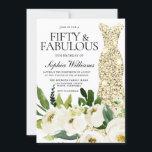 Golden Dress femtionde födelsedagen och Fabulous Inbjudningar<br><div class="desc">Blommigten Golden Dress Fiftieth & Fabulous 50:e Födelsedagsfest inbjudan Vit champagne Se matchande samling i Niche and Nest Store Tack</div>