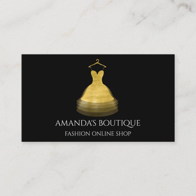 Golden Dress Logotyp Mode Boutique-evenemangsplane Visitkort (Framsida)