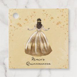 Golden Dress med Glitter Quinceanera Gåvor Etiketter