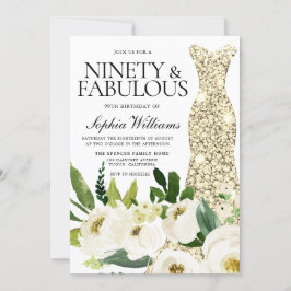 Golden Dress Nittio & Fabulous 90:e Birthday Inbjudningar