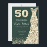 Golden Dress Womans 50:e Födelsedagsfestens Grönt Inbjudningar<br><div class="desc">Golden Dress Womans 50:e Födelsedagsfestens Grönt Bjuder in en milstolpe med stil och elegans! Denna 50:e födelsedagsfest inbjudan visar en fantastisk guldklänning, som betecknar en nåd och sofistikering. De mousserande guld-detaljerna är mot en djup grönt en aning lyx. Inbjudan dina kära till en minnesvärd kväll med det här vackert utformade...</div>