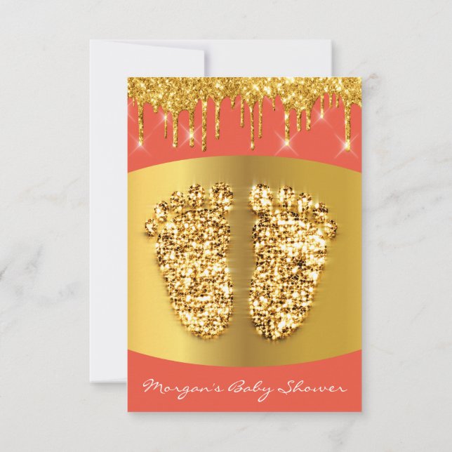 Golden Dricks Royal Blue Baby Shower Foot Coral Inbjudningar (Baksida)