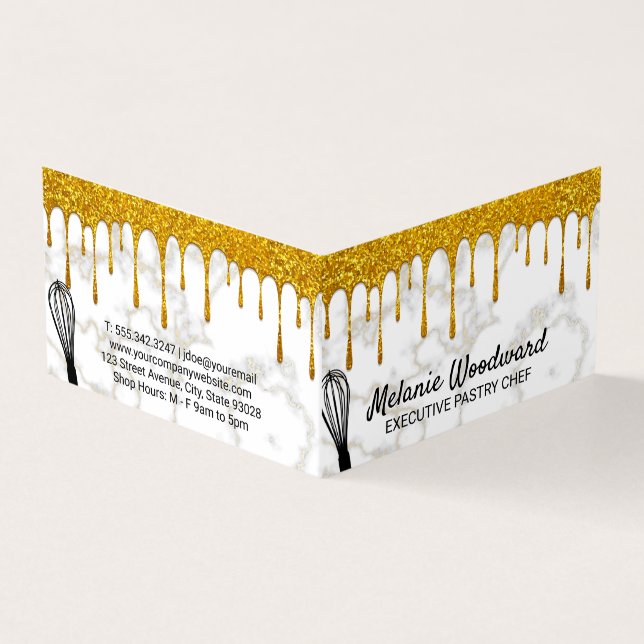Golden Drip | Guld Marble and Whisk Visitkort (Utsida)