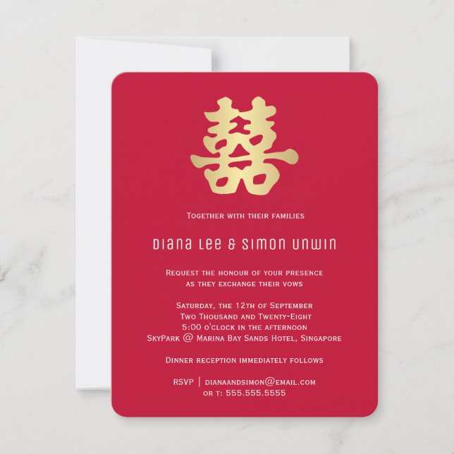 Golden Dubbla Happental Oriental | BRÖLLOP Inbjudningar (Framsida)