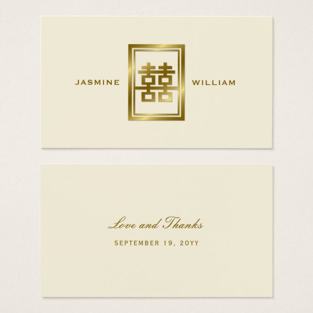 Golden Dubbla Happity Bröllop Tack Märkre Visitkort (Framsida & baksida)