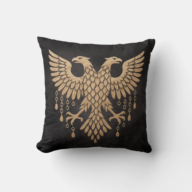Golden Dubbla-Headed Eagle - Regal Mythic Emblem o Kudde (Framsida)