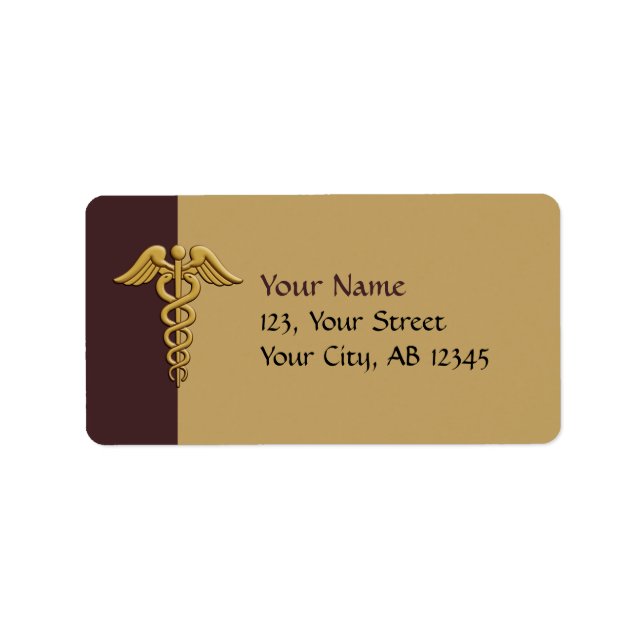 Golden Dubbla Snake Caduceus Adressetikett (Framsidan)