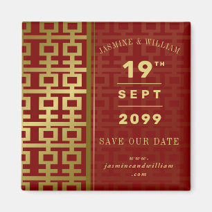 Golden Dubbla Xi Chinese Bröllop spara datum Magnet