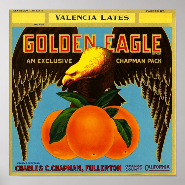 Golden Eagle Brand Orange Fruit Crate Etikett Poster (Framsidan)