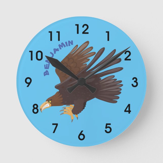 Golden eagle-illustration av rolig tecknad rund klocka (Framsida)