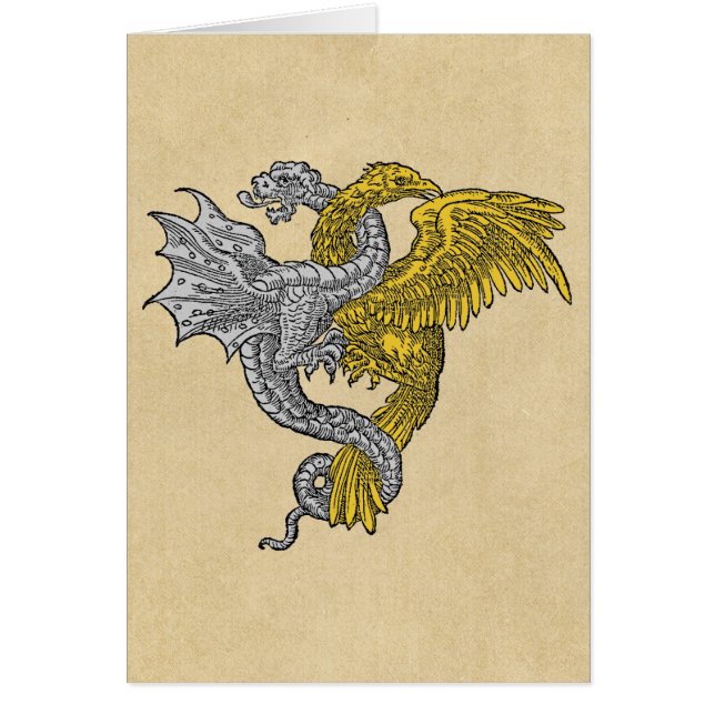 Golden Eagle och Silver Dragon Notecard Hälsningskort (Framsidan)