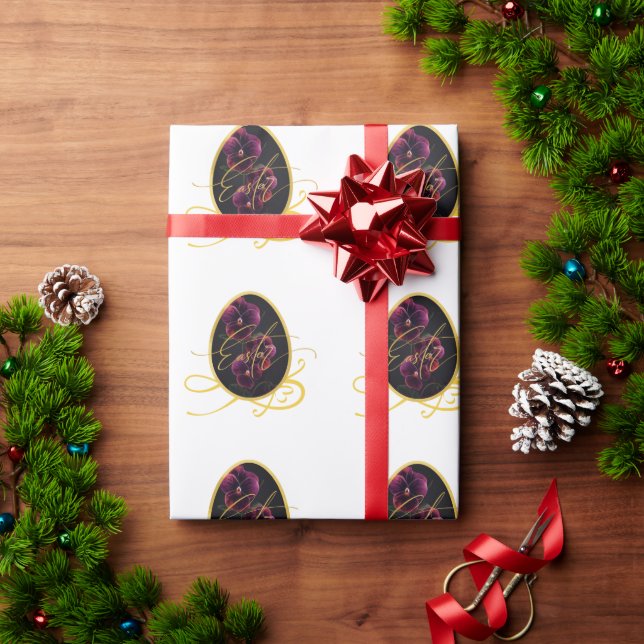 Golden Easter Egg and Elegant Iris Presentpapper (Julgåva)