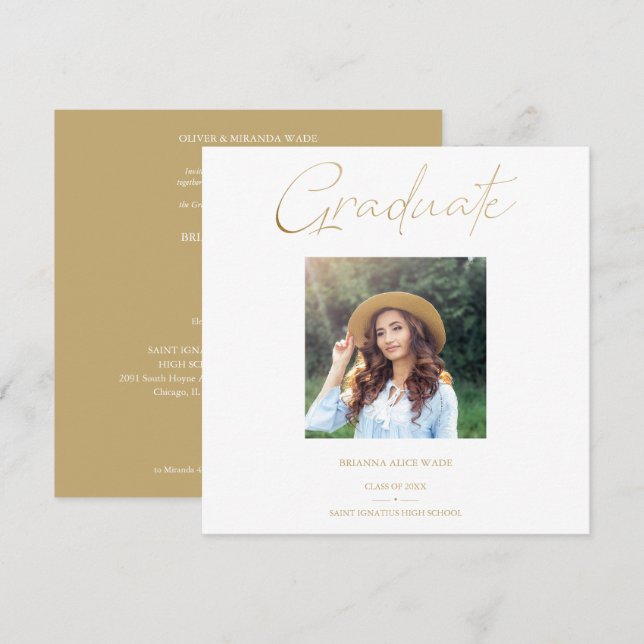 Golden Effect Elegant Custom Photo Graduation Inbjudningar (Fram/baksida)