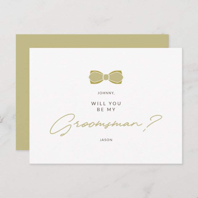 Golden Effect Groomsman Bow Wedding Proposal Vykort (Fram/baksida)