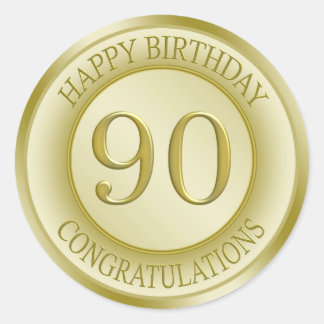 Golden effect Lycklig 90:e Birthday Sticker Runt Klistermärke