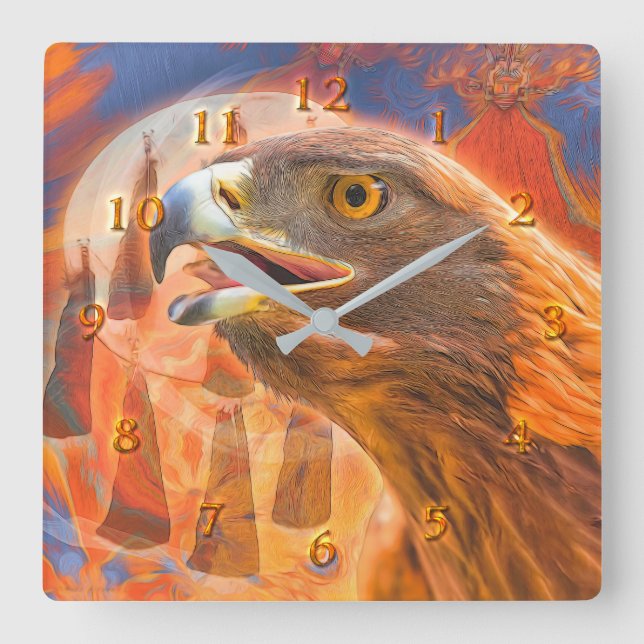 GOLDEN EGLE Call all Kachina's Clock Fyrkantig Klocka (Framsida)