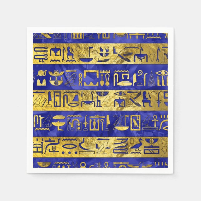 Golden Egyptiska hieroglyfer mönster blå sten Pappersservett (Framsidan)