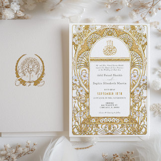 Golden Elegance Art nouveau Muslim Bröllop Inbjudningar