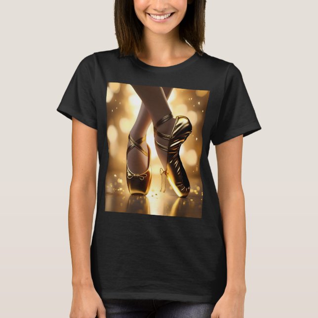 Golden Elegance: Ballerina Shoes på Guld Bokeh T Shirt (Framsida)