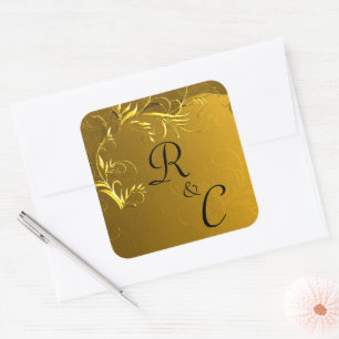 Golden Elegance Bröllop Monogram Fyrkantigt Klistermärke