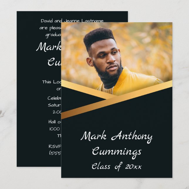 Golden Elegance Class of Photo Studenten 2 Inbjudningar (Fram/baksida)