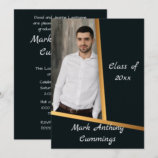 Golden Elegance Class of Photo Studenten 3 Inbjudningar (Fram/baksida)