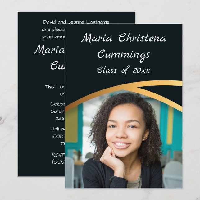 Golden Elegance Class of Photo Studenten 4 Inbjudningar (Fram/baksida)