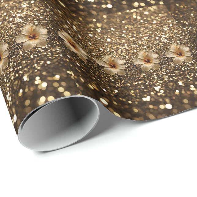 Golden Elegance: Guld Hibiscus Shimmer Presentpapper (Rullad Hörn)