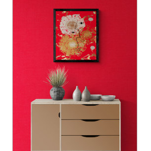 Golden Elegance Mid Century-Abstrakt Fototryck