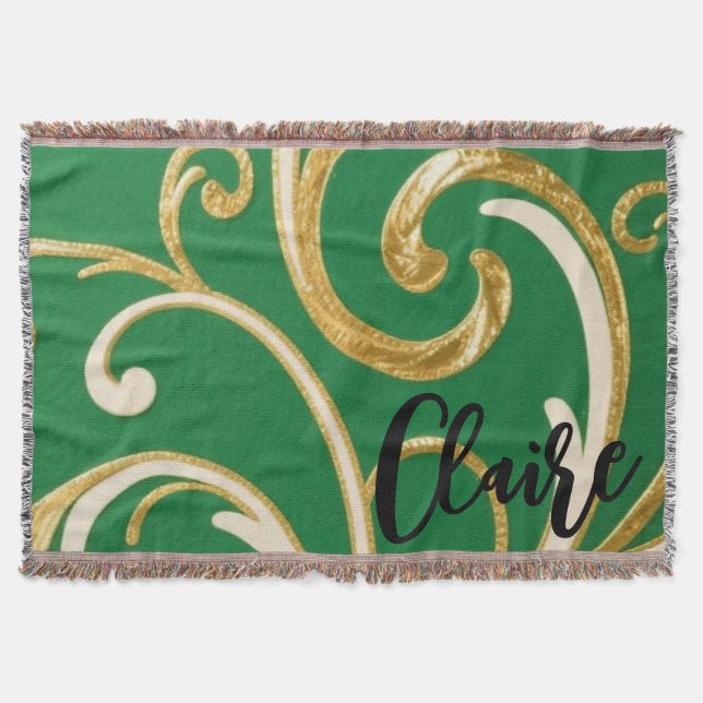 Golden Elegance Moss Green pattern Filt (Framsidan)